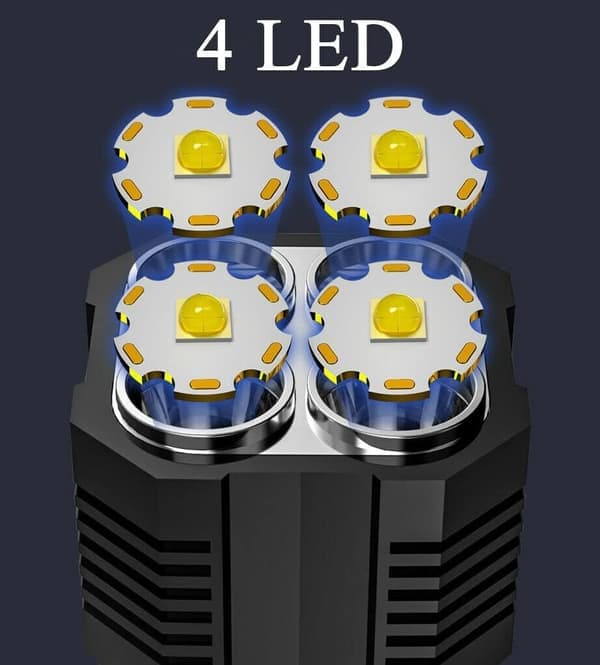 LED Flashlight USB Rechargeable, High Lumen Tactical Light with Side Light, 4X LED, Zoomable, Handheld Super Strongest Flashlights, Portable Torch