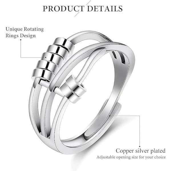 9 stk Fidget angstringer Justerbare ringer sett Justerbare ringer Fidget ringer Dame perlearmbånd, Stablebart sølv