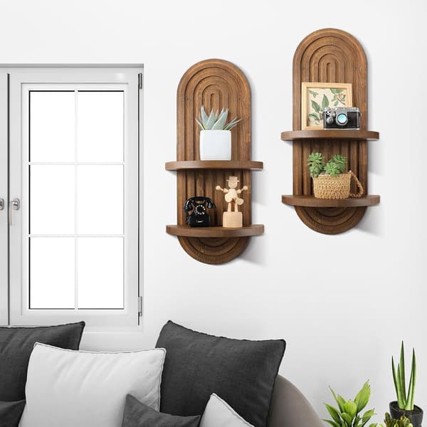 2 st Boho Regnbågsbåge Trä Flytande Hylla – Mid-Century Väggmonterad Display för Barnkammare, Sovrum, Vardagsrum – Brun