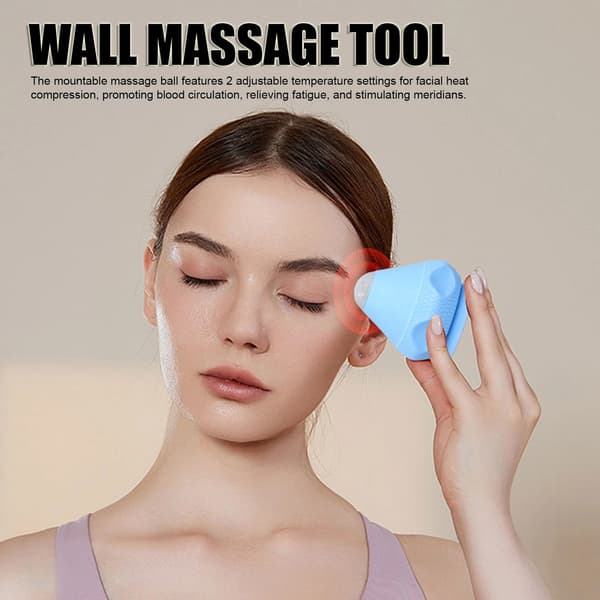 (Blå) Monterbar massageboll sugkopp väggmassageverktyg vibration uppvärmd EOB