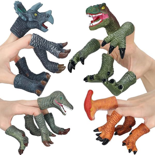 4-delad dinosaurie fingerdocka set, vinylmaterial, barnbadleksaker