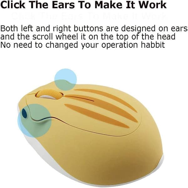 2,4 GHz Wireless Hamster Mouse, Cute Silent Optical USB Mouse, 1200 DPI Portable Wireless Mouse for PC, Laptop, MacBook and Notebook (Yellow)