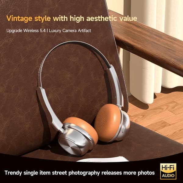 Retro Bluetooth 5.4 Over-Ear Hörlurar, 14 timmars speltid, ENC Brusreducering