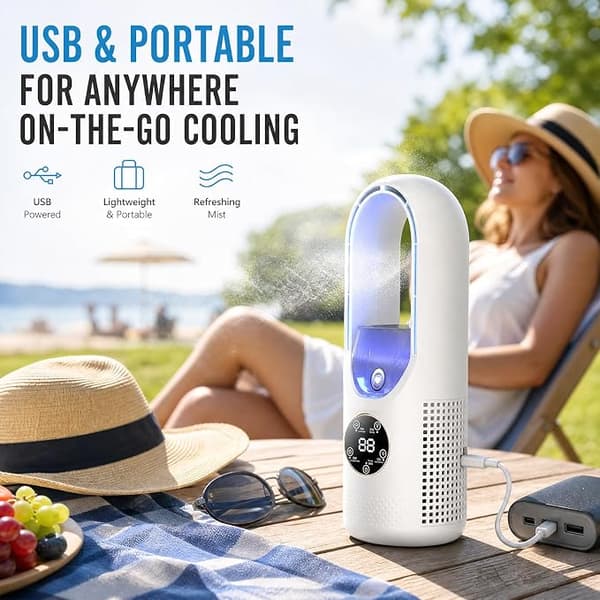 USB-drevet kontorbordsventilator, kompakt bladløst design