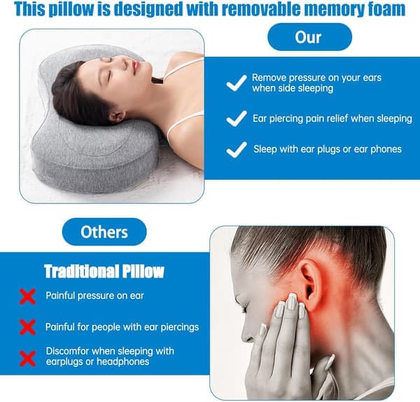 Piercingpute med hull, Memory Foam-pute, Piercingpute med hull, Piercingpute for ører for sidesovere for smertelindring