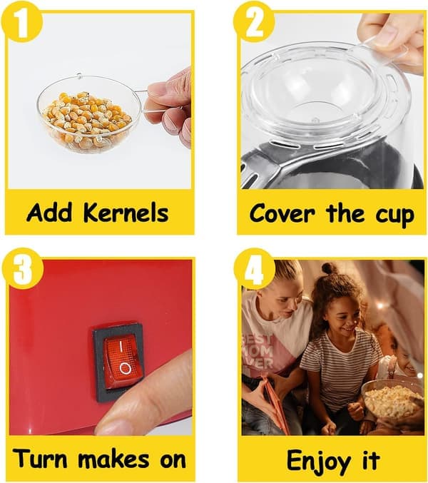 Hot Air Popcorn Machine, Electric Popcorn Maker, Healthy and Fast Snack, No Oil Needed, Comes with a Measuring Cup.