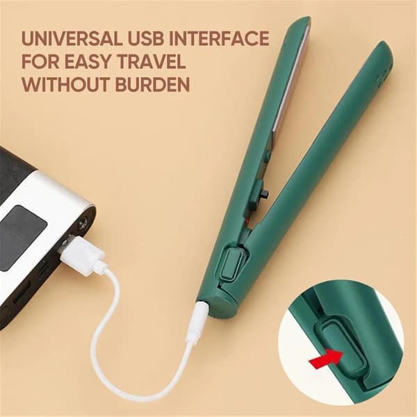 Mini 2-i-1 rettetang USB keramisk oppvarmet krølltang rosa