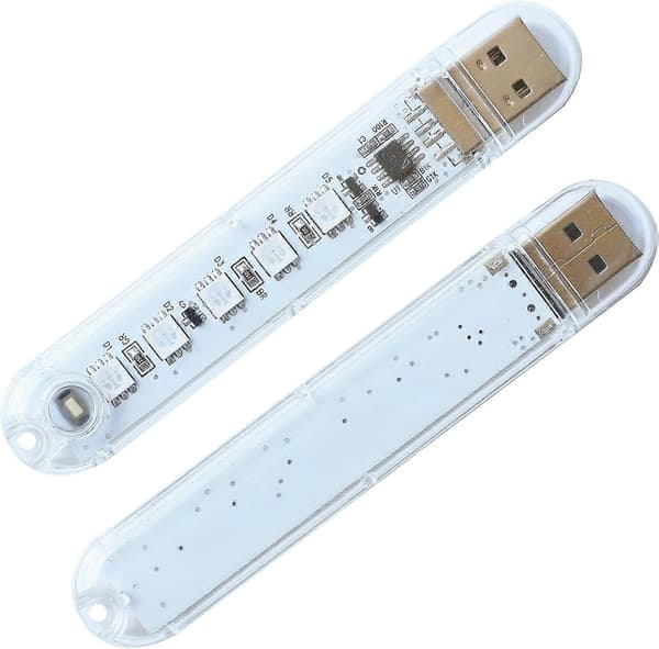 USB-lampe, plug-in nattlys, liten LED-lysstang, med 5 lampeperler