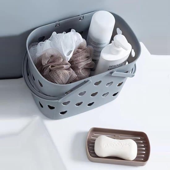 Portable Shower Caddy - Plastic Storage Basket with Handle - For Bathroom, Kitchen, Dorm, and Garage - Grey