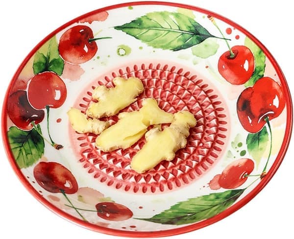 Ceramic Garlic and Ginger Grater Plate, Grating Bowl with Textured Surface for Garlic, Ginger, Herbs, and Sauce, 1 Piece