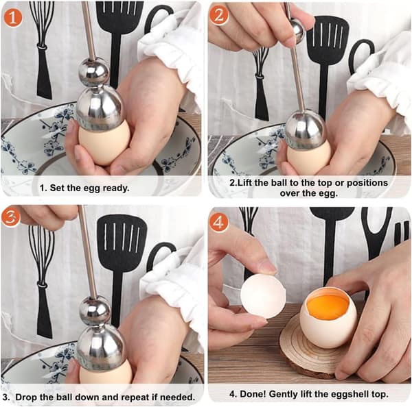 Eggeskallfjerner, eggeåpner, lokk til eggeskallseparator i rustfritt stål, kutter for bløtkokt eggeskall
