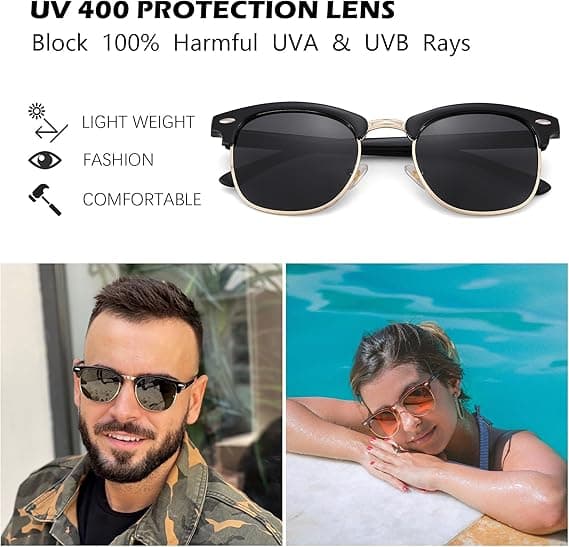 Halvkantede polariserede solbriller UV 400 beskyttelse til kvinder og mænd