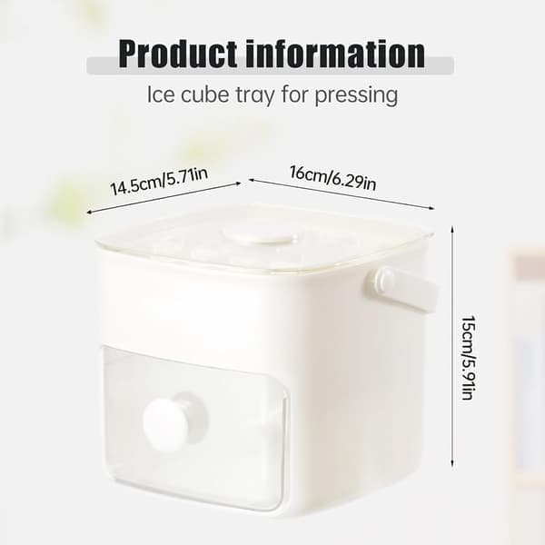 Portable Ice Maker with Lid and Storage Container (48 Ice Cubes) — Ice Cube Mold with Hidden Handle — One-Touch Ice Release White White White