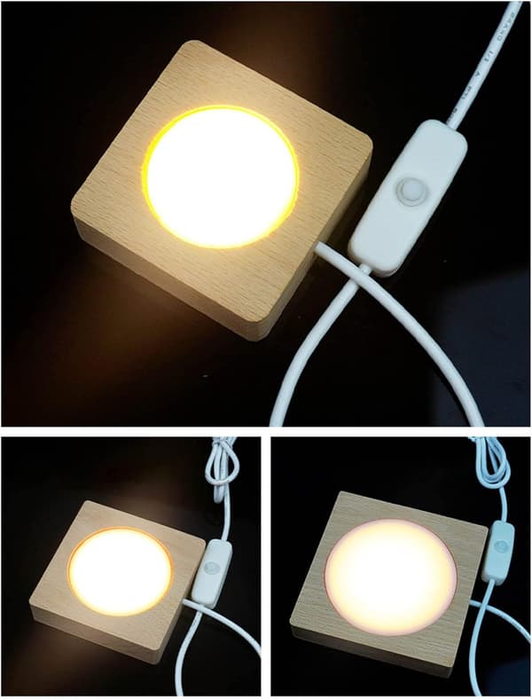 LED-displaybase Krystallglass Lysbase Stativ Tre LED-displaystativ for kunst (8*8*2cm)