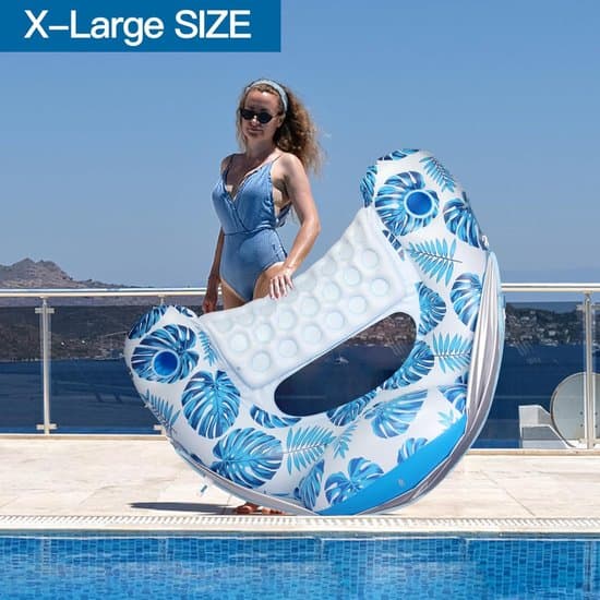 Pool Float med Kaleche og Kopholder – XL Poolstol – Lounge Float med Justerbar Solskærm – Oppustelig Pool Float til Voksne