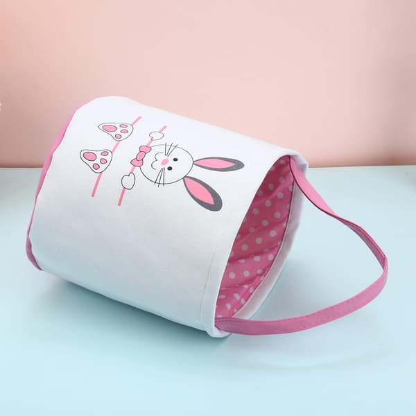 2-pack påskharkorgar för barn, personliga äggjaktkorgar med sött kanintryck för påskägg, godis, presenter (blå, rosa)