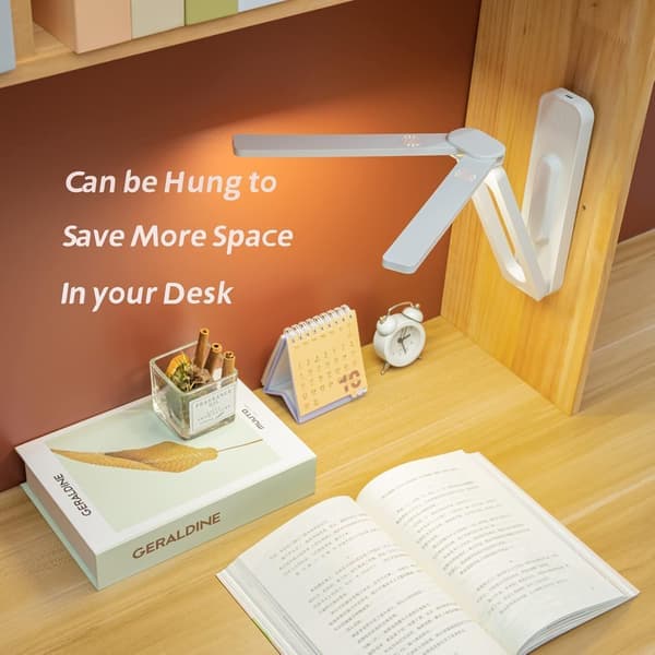 Double-headed Desk Lamp with Wide Lighting Area, Mini Lamp, Rechargeable Foldable Portable Desk Lamp with USB-C Cable, for Travel, Blue.