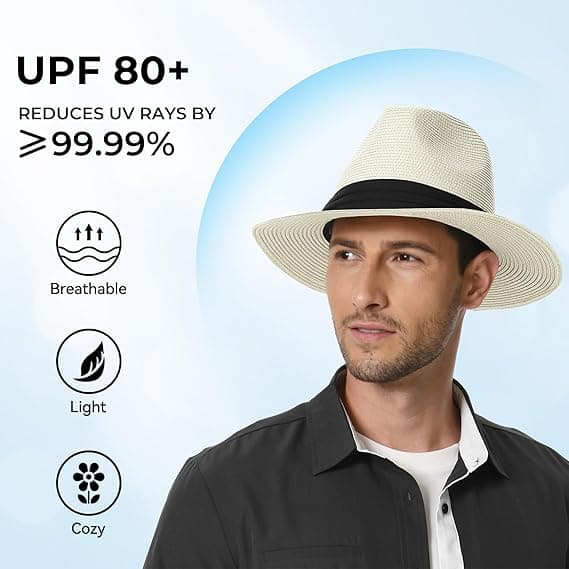 Panamahatsolhatte til mænd og kvinder Bredskygget Fedora Stråstrandhat UV UPF 80+