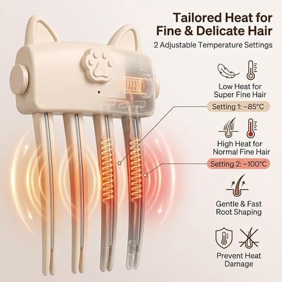 Heated Root Volumizing Clip - Root Volume - Heated Comb - Compact and Portable - Rechargeable - Heated Volume Clip - Crown Volume Enhancer - Pink