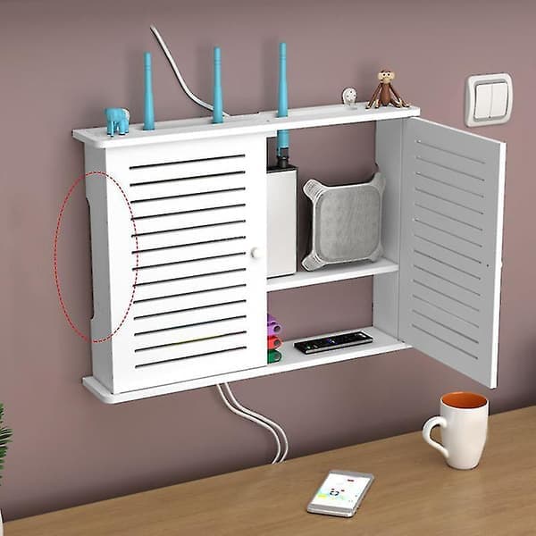 Trådlös WiFi-routerbox, träbox, kabel- och trådmontering, väggmonterad kontakthållare - Enkel (vit)