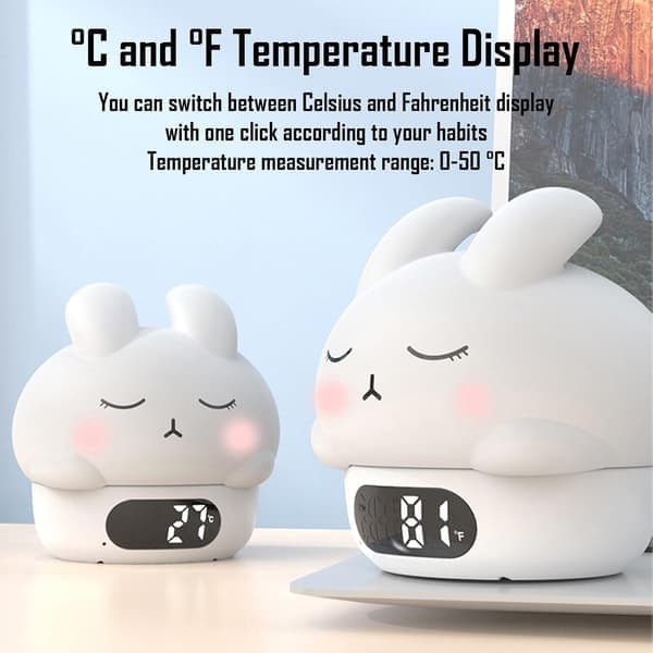 Alarm Clock with Light, Bedroom for Adults and Children, Has Snooze Function and USB Charging Port, Dual Alarm Rabbit