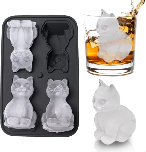 Is Kat Isbakke - 3D Katteform til Whisky Bourbon, 4-hullers Store Sjove Forme