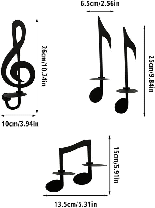 Sorte væglamper i metal, sæt med 4 musiknode-dekorationer til bryllup, veranda, hjem