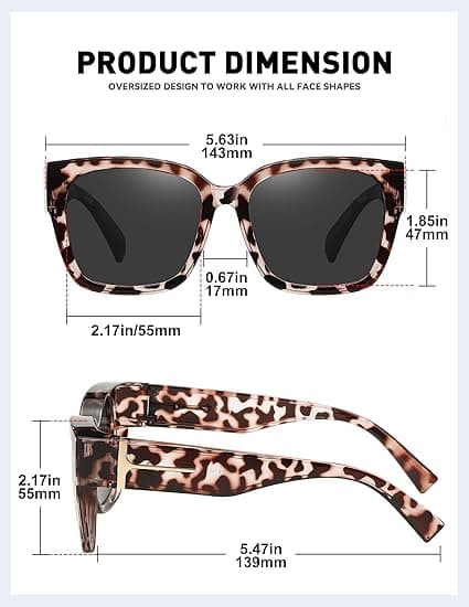 Fit Over Glasses Solbriller til kvinder mænd Store trendy polariserede solbriller til kørsel UV-beskyttelse, grå leopard/grå
