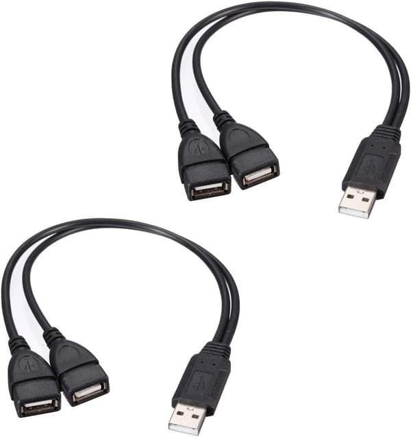 USB 2.0-adapter, dobbelt USB hunstik Y-splitter opladerkabel (2-pak) til bærbar computer/tablet/smartphone dataoverførsel/opladning