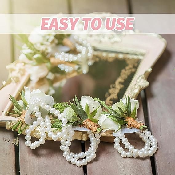6 STK Håndleddscorsage-armbånd, Elastiske Perle-håndleddscorsager DIY Blomsterperle-armbånd til Bryllupsfest Brud Brudepike