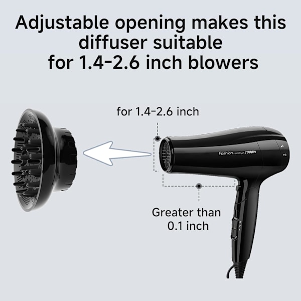 Diffuser til hårtørrer, Diffuser hårtørrer, Universal hårdiffuser, Kan tilpasses hårtørrer med dyse D = 3,5-6,6 cm til krøllet eller bølget hår