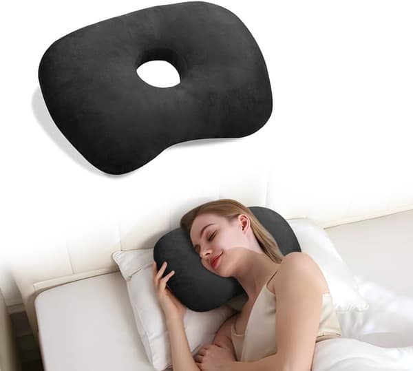 Öronhålskudde med hål för CNH och öronsmärta Inflammation Trycksår för sidosovare, Bomull och Polyester Sidosovarkudde, svart Black