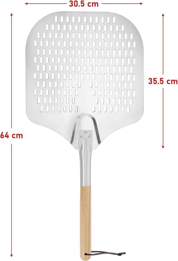 12-tommers perforert pizzaspade i aluminium med trehåndtak for pizzaovn