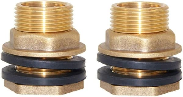 2 stk. 1/2\" hun 3/4\" han massiv messing vandtankforbindelse skotankfitting med 2 gummiringe stabiliserende