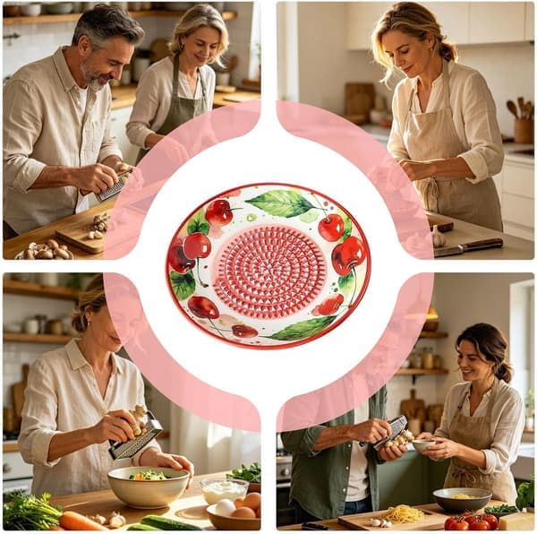 Ceramic Garlic and Ginger Grater Plate, Grating Bowl with Textured Surface for Garlic, Ginger, Herbs, and Sauce, 1 Piece