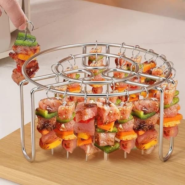 24-pak Airfryer Grill Sæt: 6,5 Tommer Runde Riste & Vertikale Spyd, 304 Rustfrit Stål, med Kroge til Multitasking Madlavning