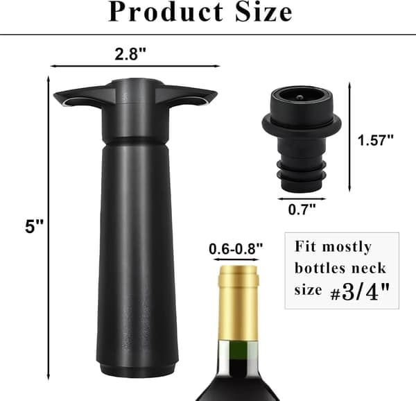 Vacu Vin Black Pump with Wine Stoppers - Keeps Wine Fresh