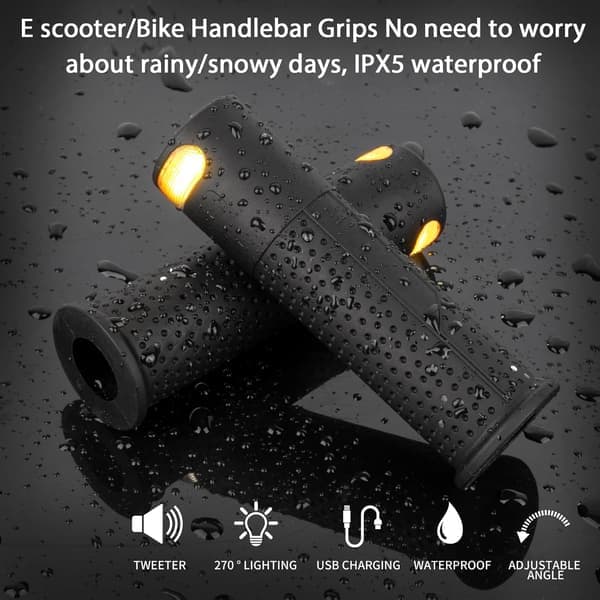 Bike Turn Signals - E-scooter Turn Signals - Handlebar Lights - USB Rechargeable - Wireless Remote Control - IPX5 Waterproof - Black