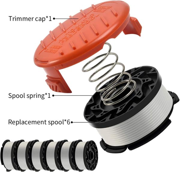 Trimmertråd til Black and Decker Trimmer/Kantklipper, AF-100, 6 spoler, 1 hætte, 1 fjeder