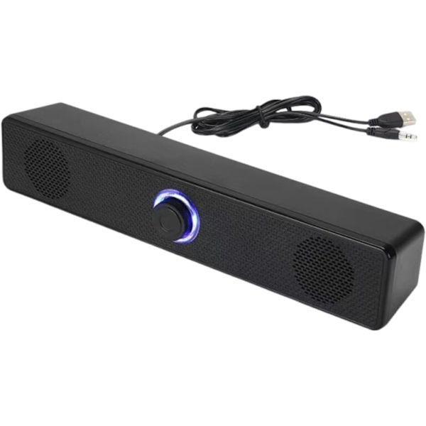 Højttaler - USB Soundbar - Kablet Controller - Til Computer - Stereolyd - Til Arbejde & Gaming - Ingen Bluetooth - Sort - Lang Format - 1 Styk