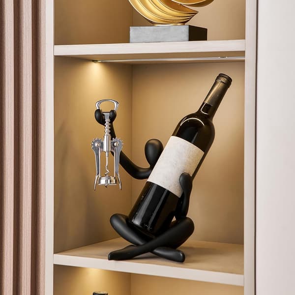Moderne vinhylle, dekorativt vinstativ i harpiks med uthulet design (svart)