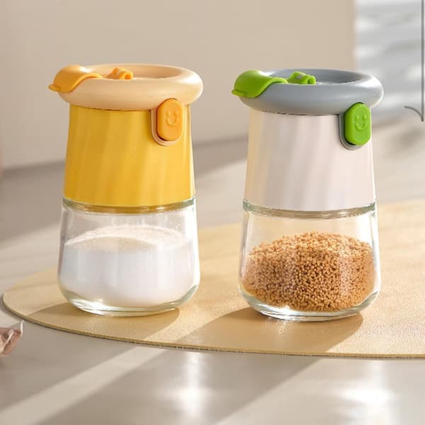 Robust glass container for salt and pepper - with push button for easy dispensing - space-saving glass spice bottle