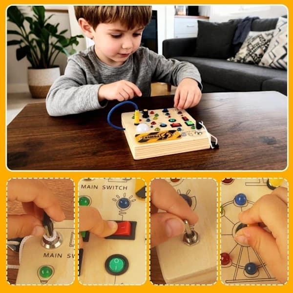 Montessori Aktivitetsbräda 1-4 År Leksak Trä LED Motor Sensorisk Aktivitetsbräda Barnpresent