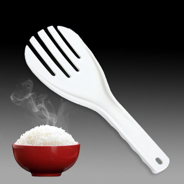 3 st 10 tums rispaddlar i plast med tänder, non-stick serveringssked, spatel, skopa för ris, sallad, potatis, matserveringssked, vit