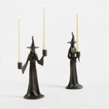 Halloween Witch Sculpture Candlestick Stand with Base Resin for Party Witch Figure Stand