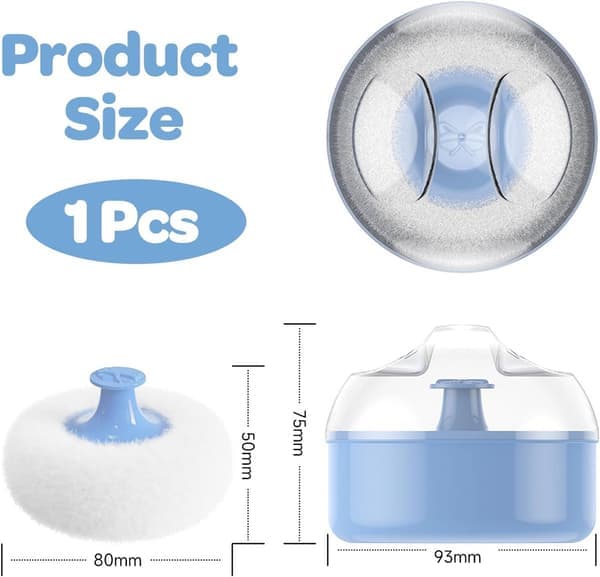 Empty Powder Box with Puff - Portable Refillable Body Powder Container - Blue Plastic Box with Ribbon Applicator - Travel and Home Use