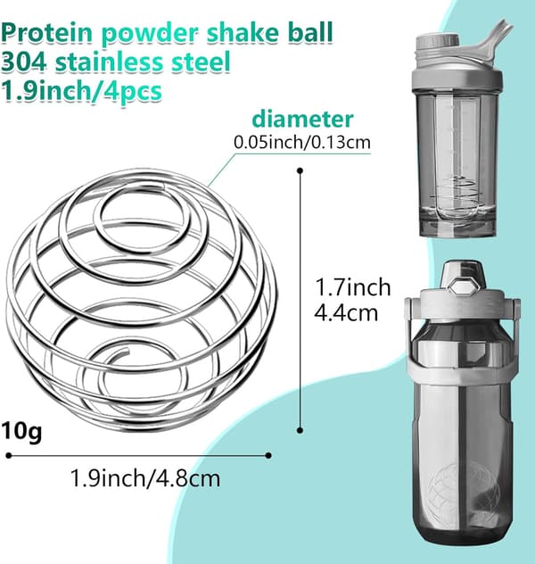 Små shakerkuler for proteinshakes, milkshake og salatdressing, 304 rustfritt stål shakerkule (4, 1,9 tommer)