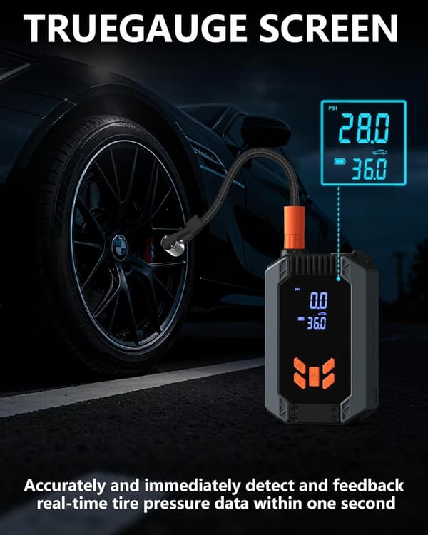 Dækpumpe bærbar luftkompressor, Digital dæktryksmåler, 12V 150 PSI cykelpumpe, Nød-LED-lys til luftpumpe til bildæk