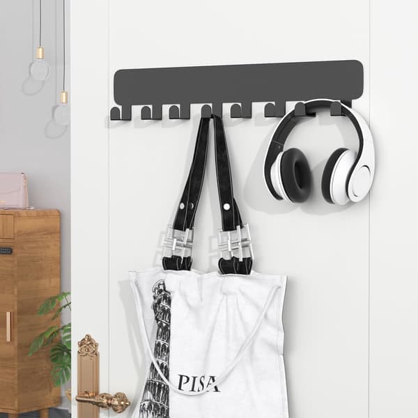Key Holder with 8 Hooks - Wall Mounted Key Organizer (Black) - Decorative Key Holder with Hooks - 32 x 6.7 x 2 cm - Black