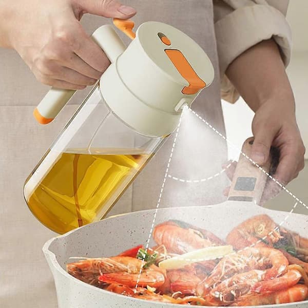 2-i-1 650 ml oljesprøyte olivenoljedispenserflaske for matlaging baking BBQ